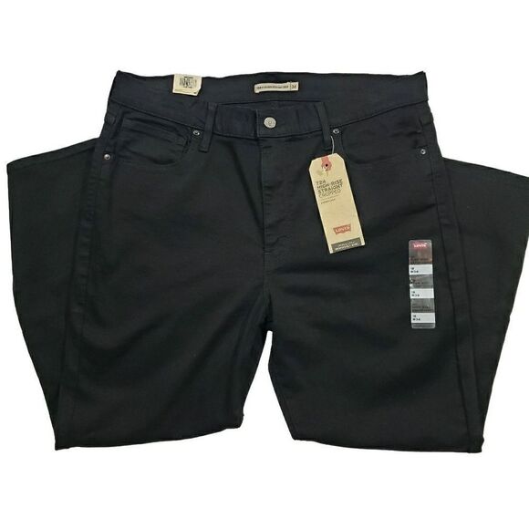 Levis 724 High Rise Straight Cropped Black Jeans - Picture 1 of 11